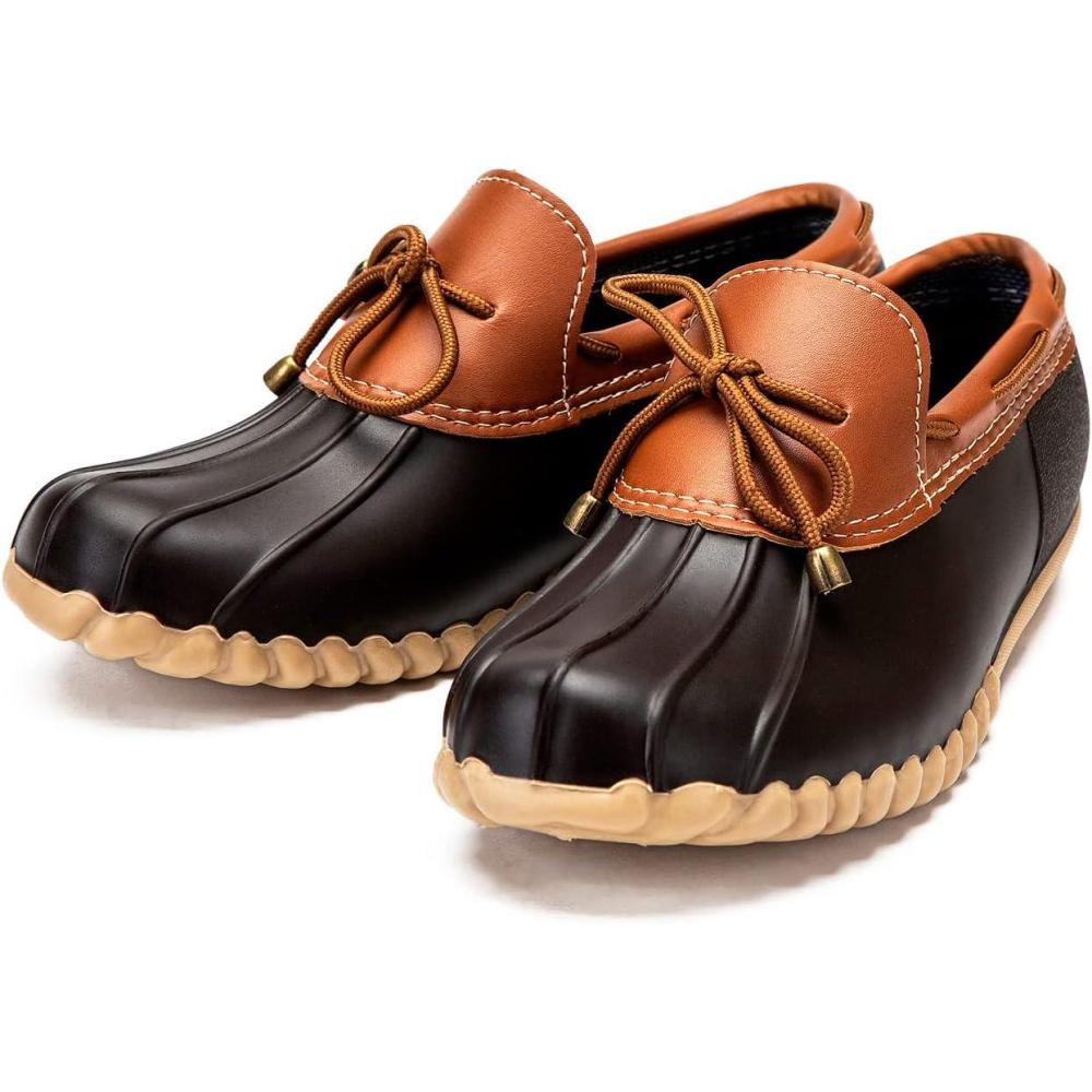 imageDKSUKO Snow Womens Waterpoof Loafer Shoes Slip On Flat Duck ShoeBrown No Fur