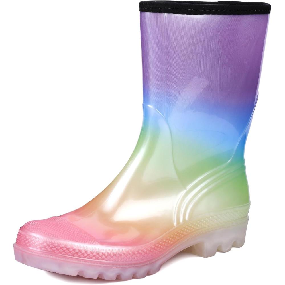 imageDKSUKO Waterproof Womens Rain Boots insulatedLightweight Rubber fashion Boots in GardeningWarm and Comfortable Wide Calf Rain Boots with Glossy in OutdoorRainbow of Pearls