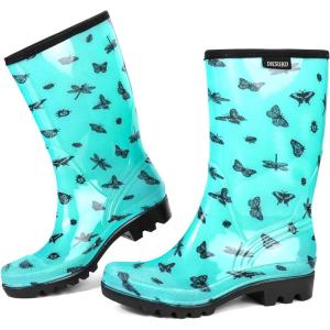 DKSUKO Waterproof Womens Rain Boots insulated,Lightweight Rubber fashion Boots in Gardening,Warm and Comfortable Wide Calf Rain Boots with Glossy in Outdoor(Butterfly)