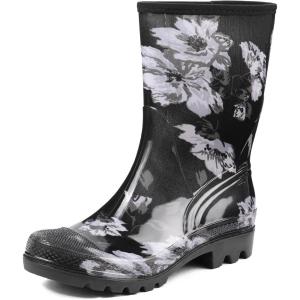 DKSUKO Waterproof Womens Rain Boots insulated,Lightweight Rubber fashion Boots in Gardening,Warm and Comfortable Wide Calf Rain Boots with Glossy in Outdoor(White Flower)