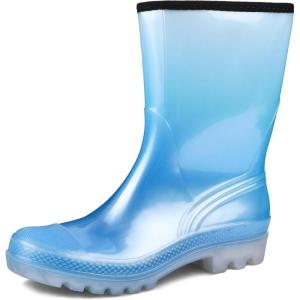 DKSUKO Waterproof Womens Rain Boots insulated,Lightweight Rubber fashion Boots in Gardening,Warm and Comfortable Wide Calf Rain Boots with Glossy in Outdoor(Pearlized Blue Gradient)
