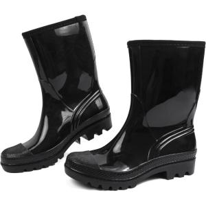 DKSUKO Waterproof Womens Rain Boots insulated,Lightweight Rubber fashion Boots in Gardening,Warm and Comfortable Wide Calf Rain Boots with Glossy in Outdoor(Black)