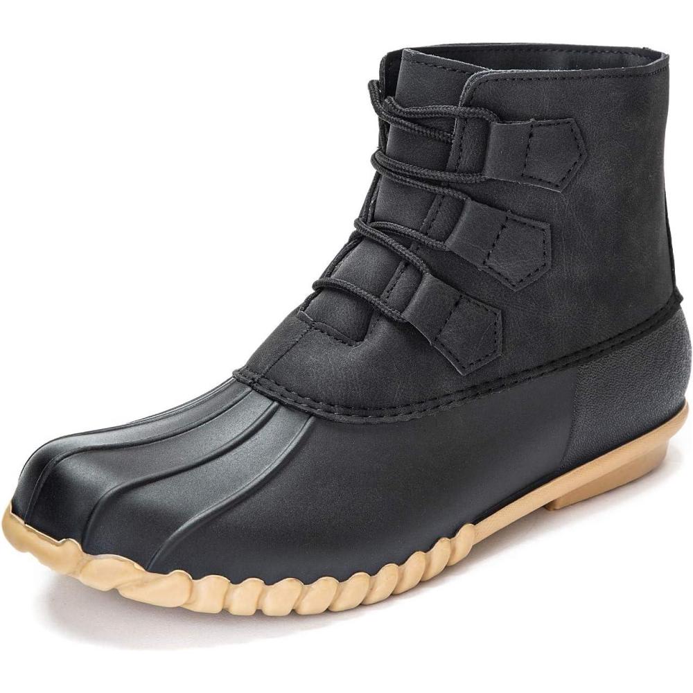 imageDKSUKO Womens Duck Boots Lace Up Waterproof Ankle Snow Rain BootsVintage Black