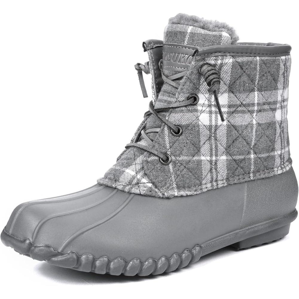 imageDKSUKO Womens Duck Boots Quilted Snow Boots Waterproof Winter Boots Rain Boots for Women Saltwater Duck Shoes with Zipper Winter Snow Shoes