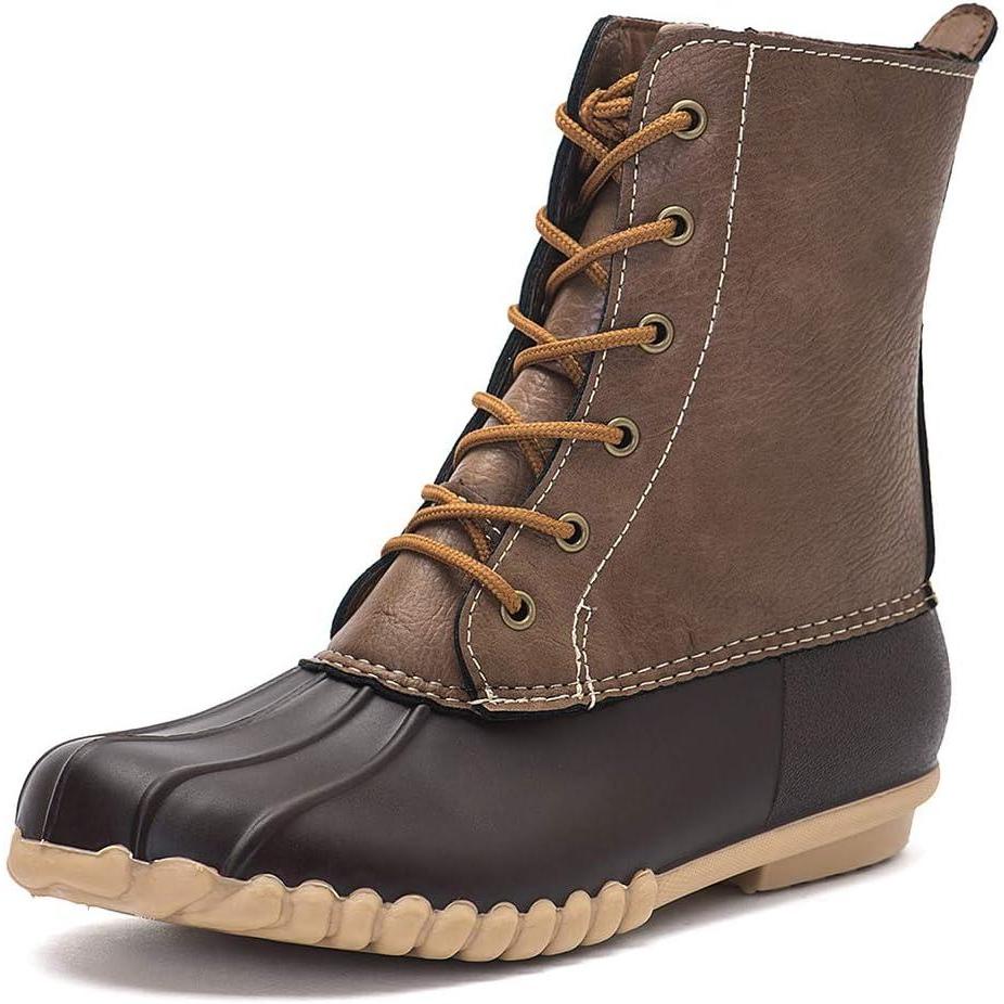 imageDKSUKO Womens Duck Boots witth Zipper Waterproof Winter Boots Snow Boots for Women Rain Boots for Cold WeatherBrown a