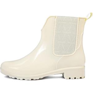 DKSUKO Rain Boots for Women Waterproof Elastic Slip On Ankle Chelsea Booties(Ankle Boots-off-white)
