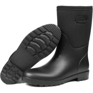 DKSUKO Women Rain Boots Waterproof,Rubber Short Mid Calf Pull on Snow Mud Shoes(Black Handle)