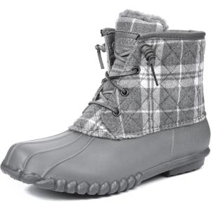 DKSUKO Women’s Duck Boots Quilted Snow Boots Waterproof Winter Boots Rain Boots for Women Saltwater Duck Shoes with Zipper Winter Snow Shoes