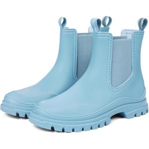 DKSUKO Women’s Short Rain Boots Rubber Waterproof Garden Boots Elastic Slip On Ankle Chelsea Boot Fashion Insulated Rain Shoe for Outdoor Work Thick Sole(Sky Blue)