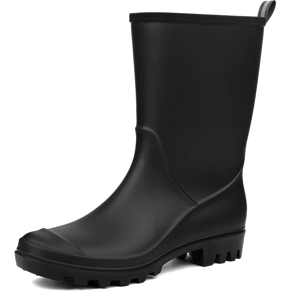 imageDKSUKO Womens MidCalf Rain Boots Garden Boots Waterproof Rubber BootsMatte Black