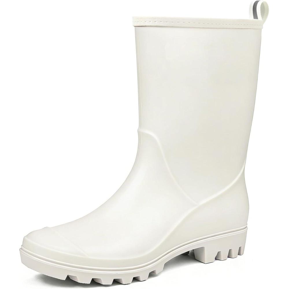imageDKSUKO Womens MidCalf Rain Boots Garden Boots Waterproof Rubber BootsMatte White