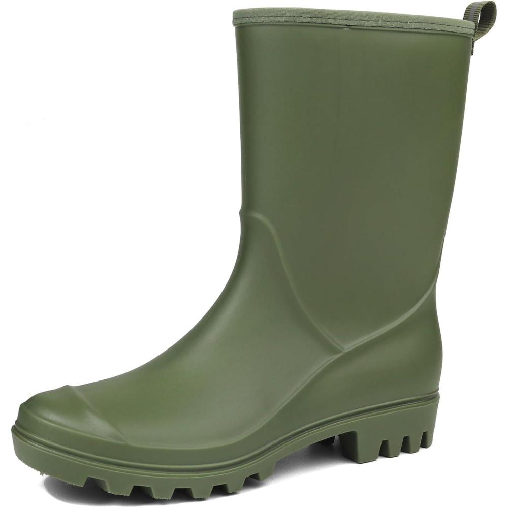 imageDKSUKO Womens MidCalf Rain Boots Garden Boots Waterproof Rubber BootsOlive Green