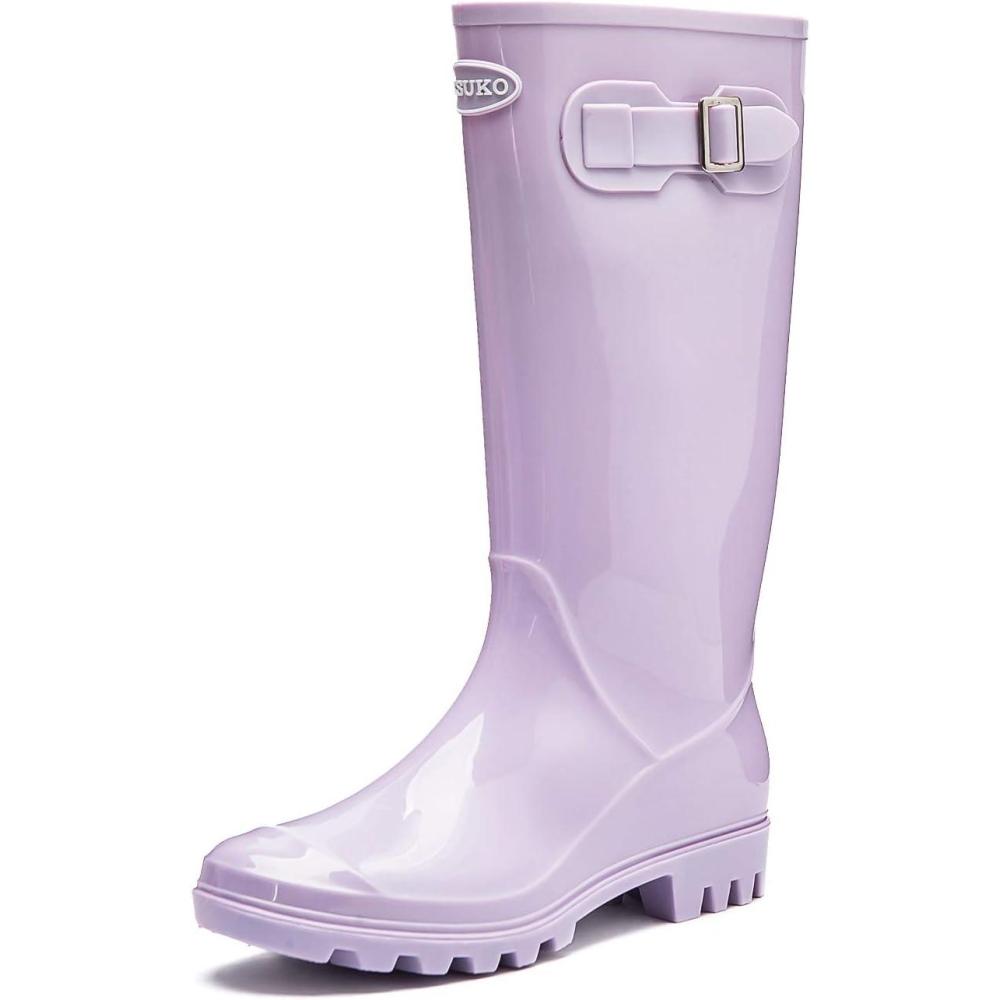 imageDKSUKO Womens Tall Rain Boots Garden Boots Waterproof Wellington Rubber BootsBright Purple