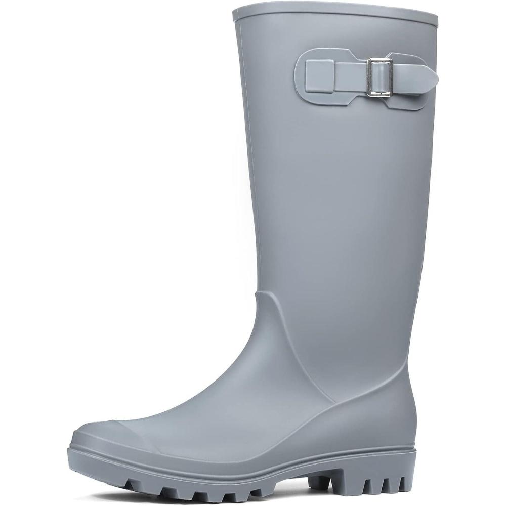 imageDKSUKO Womens Tall Rain Boots Garden Boots Waterproof Wellington Rubber BootsMatte Gray