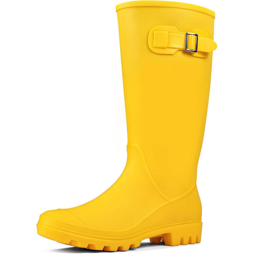 imageDKSUKO Womens Tall Rain Boots Garden Boots Waterproof Wellington Rubber BootsMatte Yellow