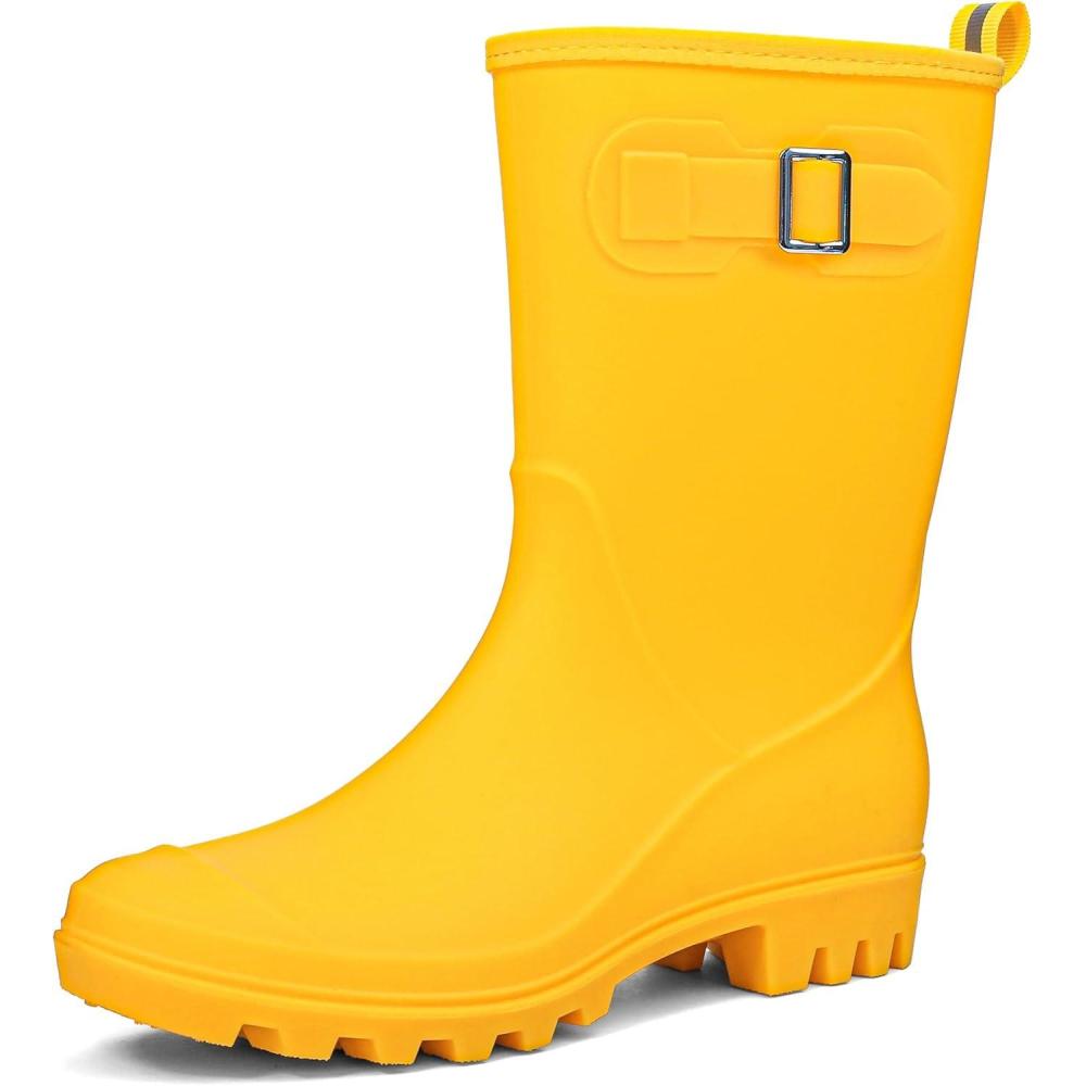 imageDKSUKO Womens Waterproof MidCalf Rain Boots Antislipping Garden Shoes Lightweigh Rubber Boots Comfortable Rain ShoesYellow