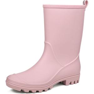 DKSUKO Women’s Mid-Calf Rain Boots Garden Boots Waterproof Rubber Boots(Matte Pink)
