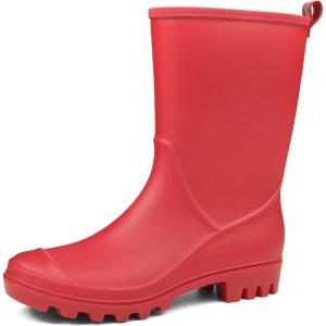DKSUKO Women’s Mid-Calf Rain Boots Garden Boots Waterproof Rubber Boots(Matte Red)