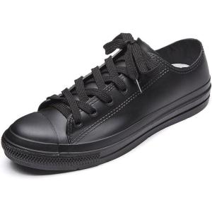 DKSUKO Women’s Rain Boots Waterproof High Top Rain Shoes with Lace Up Anti-Slip Garden Shoes(Black Short)
