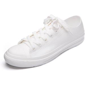 DKSUKO Women’s Rain Boots Waterproof High Top Rain Shoes with Lace Up Anti-Slip Garden Shoes(White Short)