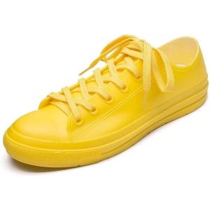 DKSUKO Women’s Rain Boots Waterproof High Top Rain Shoes with Lace Up Anti-Slip Garden Shoes(Yellow Short)
