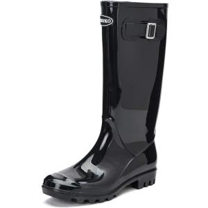 DKSUKO Women’s Tall Rain Boots Garden Boots Waterproof Wellington Rubber Boots(Bright Black)