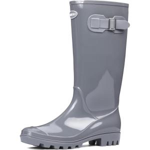 DKSUKO Women’s Tall Rain Boots Garden Boots Waterproof Wellington Rubber Boots(Bright Grey)