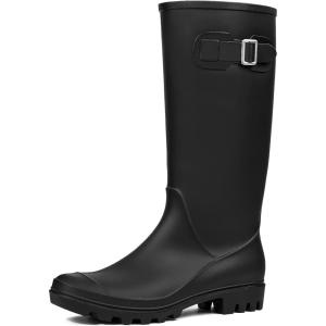 DKSUKO Women’s Tall Rain Boots Garden Boots Waterproof Wellington Rubber Boots(Matte Black)