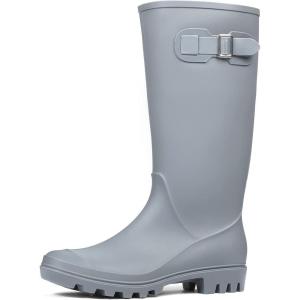 DKSUKO Women’s Tall Rain Boots Garden Boots Waterproof Wellington Rubber Boots(Matte Gray)