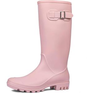 DKSUKO Women’s Tall Rain Boots Garden Boots Waterproof Wellington Rubber Boots(Matte Pink)