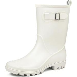 DKSUKO Women’s Waterproof Mid-Calf Rain Boots Anti-slipping Garden Shoes Lightweigh Rubber Boots Comfortable Rain Shoes(Matte White)