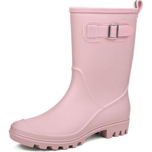 DKSUKO Women’s Waterproof Mid-Calf Rain Boots Anti-slipping Garden Shoes Lightweigh Rubber Boots Comfortable Rain Shoes(Pink)