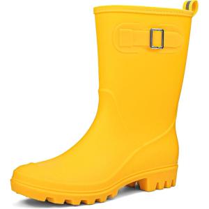 DKSUKO Women’s Waterproof Mid-Calf Rain Boots Anti-slipping Garden Shoes Lightweigh Rubber Boots Comfortable Rain Shoes(Yellow)