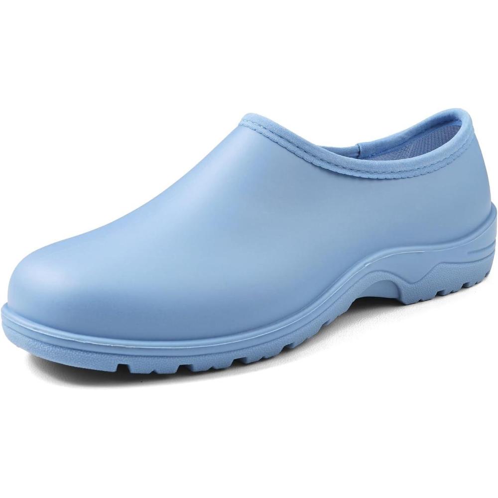 imageDKSUKO Waterproof Garden Shoe for Women Outdoor SlipOn Rain Boots Short Ankle Work Shoes and Garden Clogs with Comfort InsoleMatte Blue