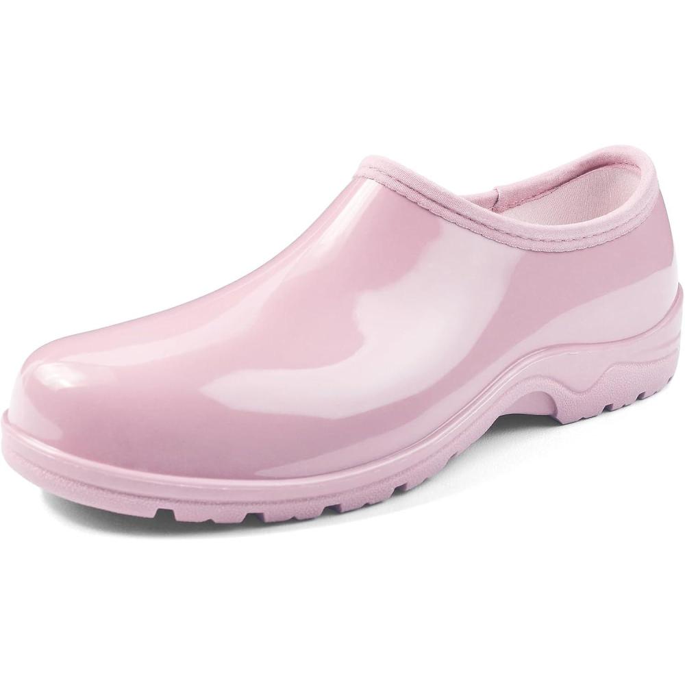 imageDKSUKO Waterproof Garden Shoe for Women Outdoor SlipOn Rain Boots Short Ankle Work Shoes and Garden Clogs with Comfort InsolePink