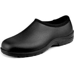 DKSUKO Waterproof Garden Shoe for Women Outdoor Slip-On Rain Boots Short Ankle Work Shoes and Garden Clogs with Comfort Insole(Matte Black)
