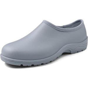 DKSUKO Waterproof Garden Shoe for Women Outdoor Slip-On Rain Boots Short Ankle Work Shoes and Garden Clogs with Comfort Insole(Matte Grey)