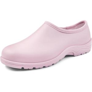 DKSUKO Waterproof Garden Shoe for Women Outdoor Slip-On Rain Boots Short Ankle Work Shoes and Garden Clogs with Comfort Insole(Matte Pink)