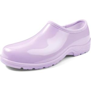 DKSUKO Waterproof Garden Shoe for Women Outdoor Slip-On Rain Boots Short Ankle Work Shoes and Garden Clogs with Comfort Insole(Purple)