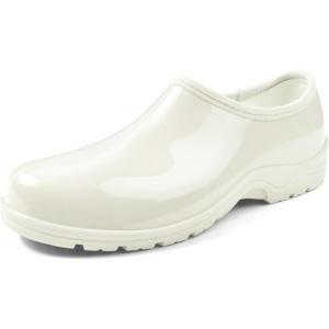 DKSUKO Waterproof Garden Shoe for Women Outdoor Slip-On Rain Boots Short Ankle Work Shoes and Garden Clogs with Comfort Insole(White)