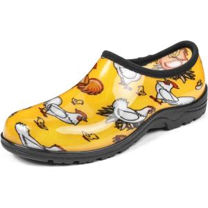 DKSUKO Waterproof Garden Shoe for Women Outdoor Slip-On Rain Boots Short Ankle Work Shoes and Garden Clogs with Comfort Insole(Yellow Chicken)