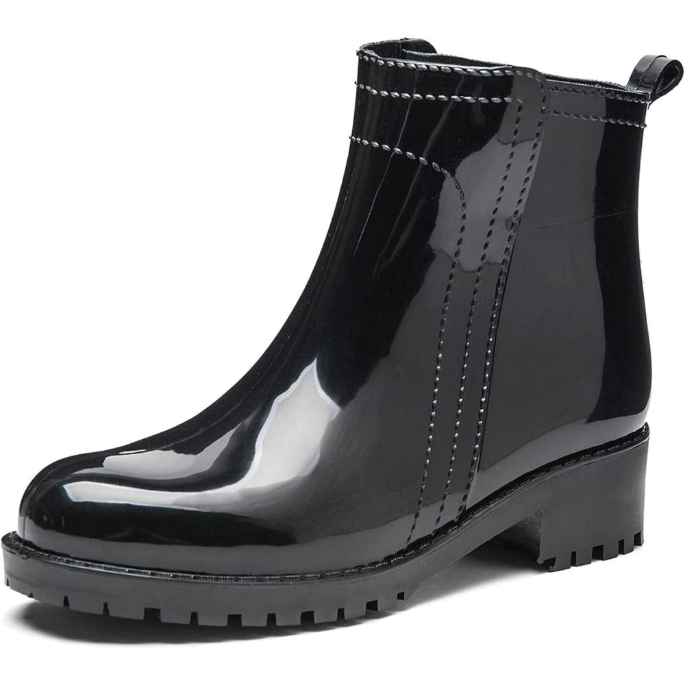 imageDKSUKO Womens Short Rain Boots Waterproof Ankle Raining Shoes AntiSlip Garden Boot Rubber Garden Shoes for Ladies Outdoor Work ShoesBlack a