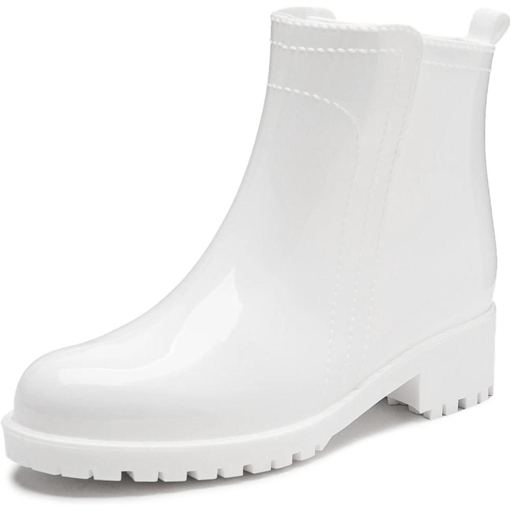 imageDKSUKO Womens Short Rain Boots Waterproof Ankle Raining Shoes AntiSlip Garden Boot Rubber Garden Shoes for Ladies Outdoor Work ShoesWhite a
