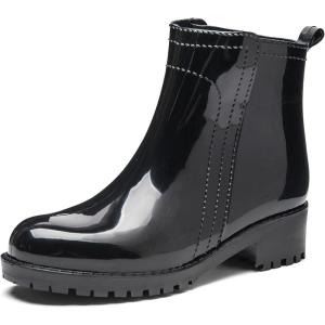 DKSUKO Women’s Short Rain Boots Waterproof Ankle Raining Shoes Anti-Slip Garden Boot Rubber Garden Shoes for Ladies Outdoor Work Shoes(Black a)
