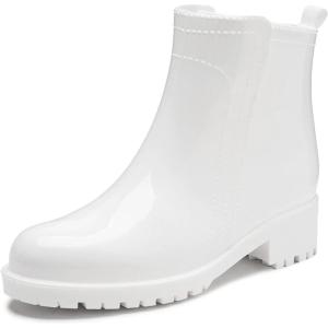 DKSUKO Women’s Short Rain Boots Waterproof Ankle Raining Shoes Anti-Slip Garden Boot Rubber Garden Shoes for Ladies Outdoor Work Shoes(White a)
