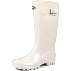 DKSUKO Women’s Tall Rain Boots Waterproof Wellington Boots(9.5 B(M) US,Bright White)