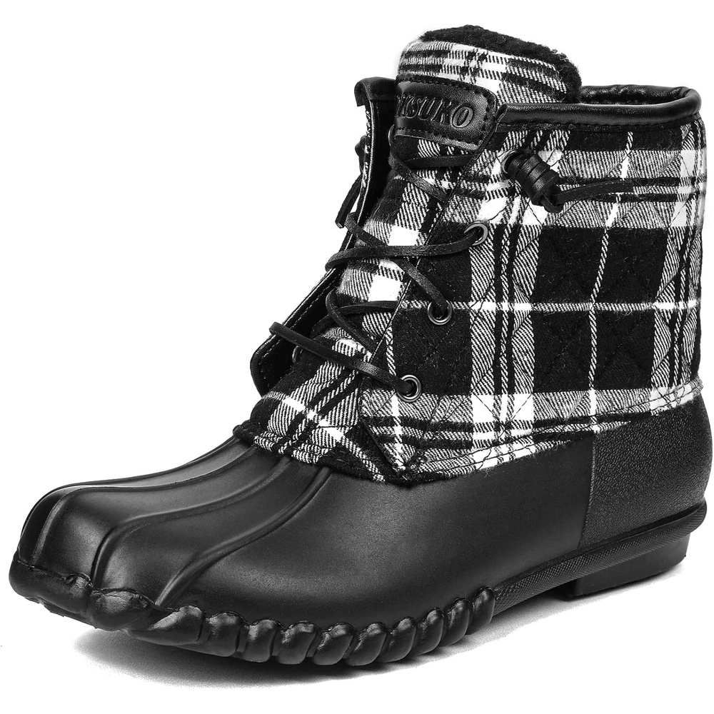 image:imageDKSUKO Womens Duck Boots Quilted Snow Boots Waterproof Winter Boots Rain Boots for Women Saltwater Duck Shoes with Zipper Winter Snow ShoesBlack Plaid