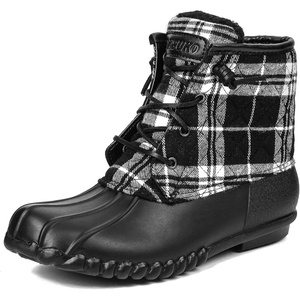 DKSUKO Women’s Duck Boots Quilted Snow Boots Waterproof Winter Boots Rain Boots for Women Saltwater Duck Shoes with Zipper Winter Snow Shoes(Black Plaid)