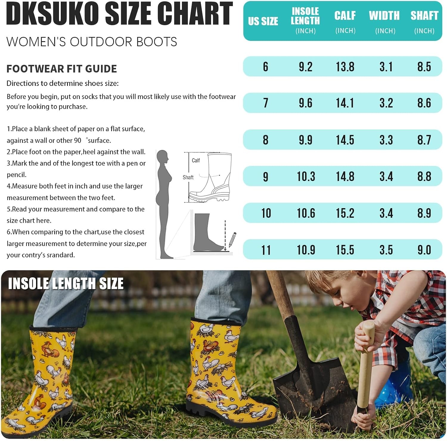 image:imageDKSUKO Waterproof Womens Rain Boots insulatedLightweight Rubber fashion Boots in GardeningWarm and Comfortable Wide Calf Rain Boots with Glossy in Outdoor Chicken Yellow 9