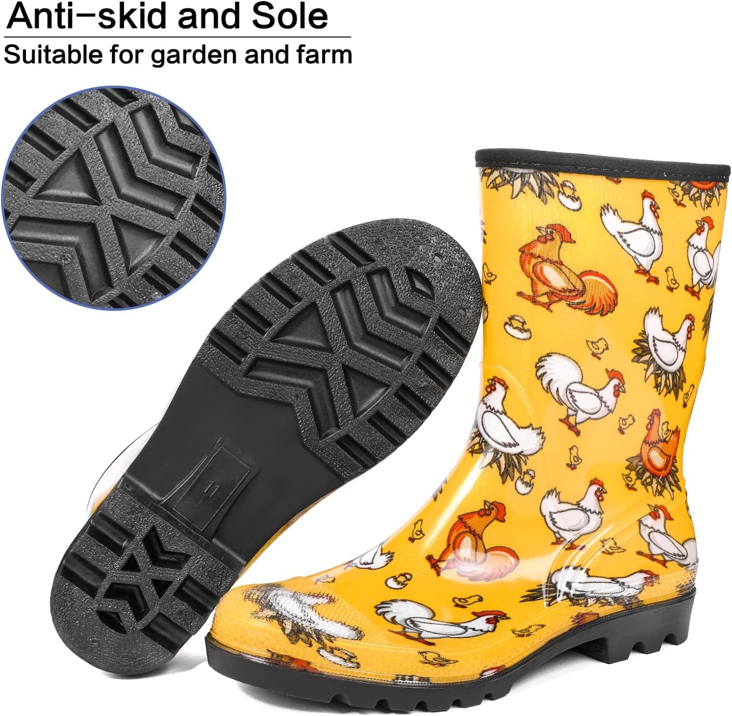 image:imageDKSUKO Waterproof Womens Rain Boots insulatedLightweight Rubber fashion Boots in GardeningWarm and Comfortable Wide Calf Rain Boots with Glossy in Outdoor Chicken Yellow 9
